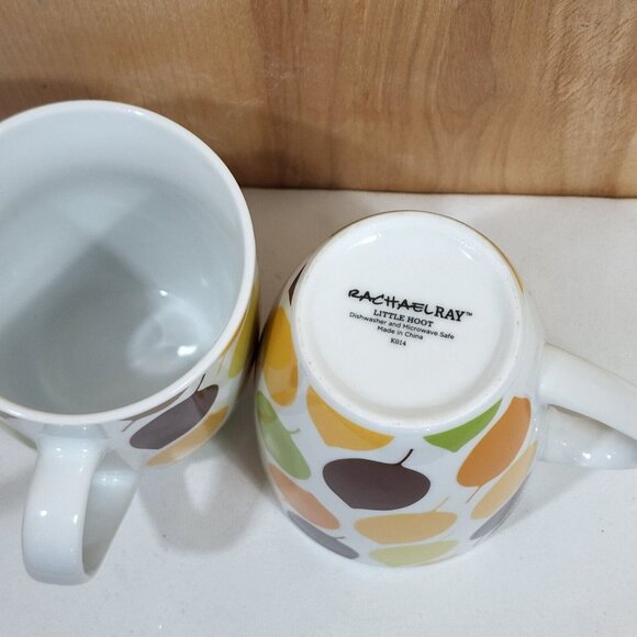 Rachael Ray Little Hoot Owl Coffee Mug 8oz set-2 retro colors orange brown 4" - Picture 5 of 8